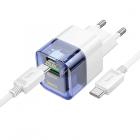 СЗУ Hoco C131A, 1USB/1Type-C, QC3+PD30W 3A, прозрачный синий