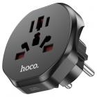 Hoco AC6, 10А, 2500Вт, сетевой переходник, черный